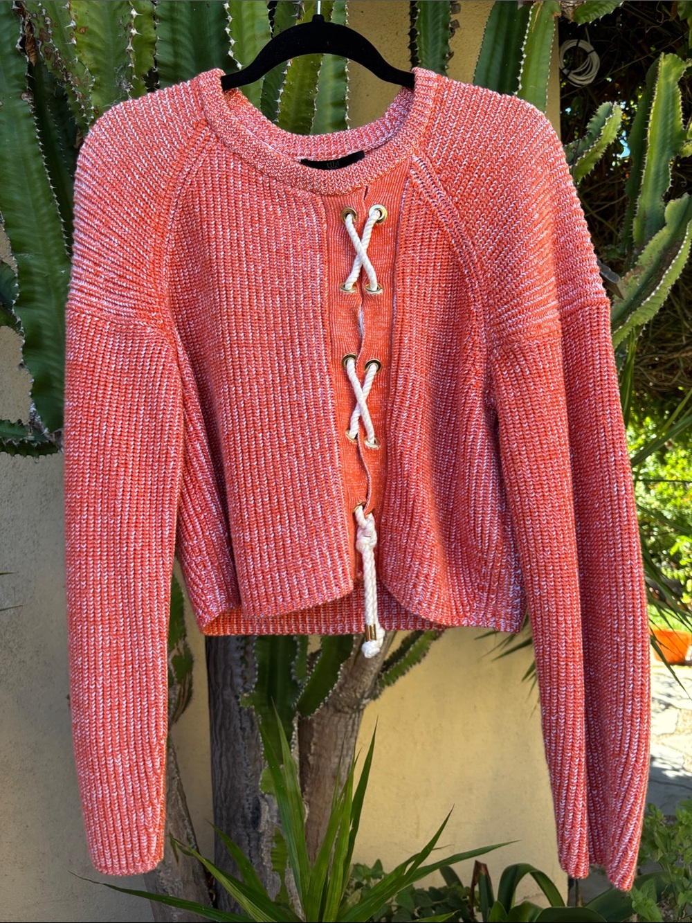 Tibi Women’s Coral Lace-Up Knit Sweater